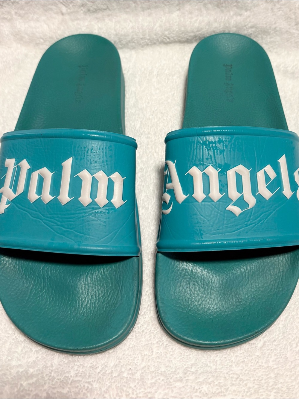 Palm Angels Teal Slide Sandals with White Logo